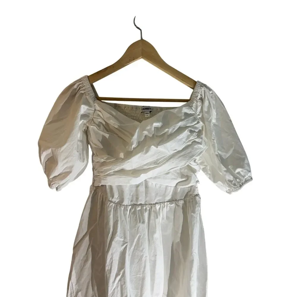 Express‎ white M Cotton Puff baby doll Dress Prarie romantic Boho Milkmaid